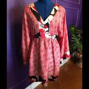 Express Design Studio red print silk kimono dress
